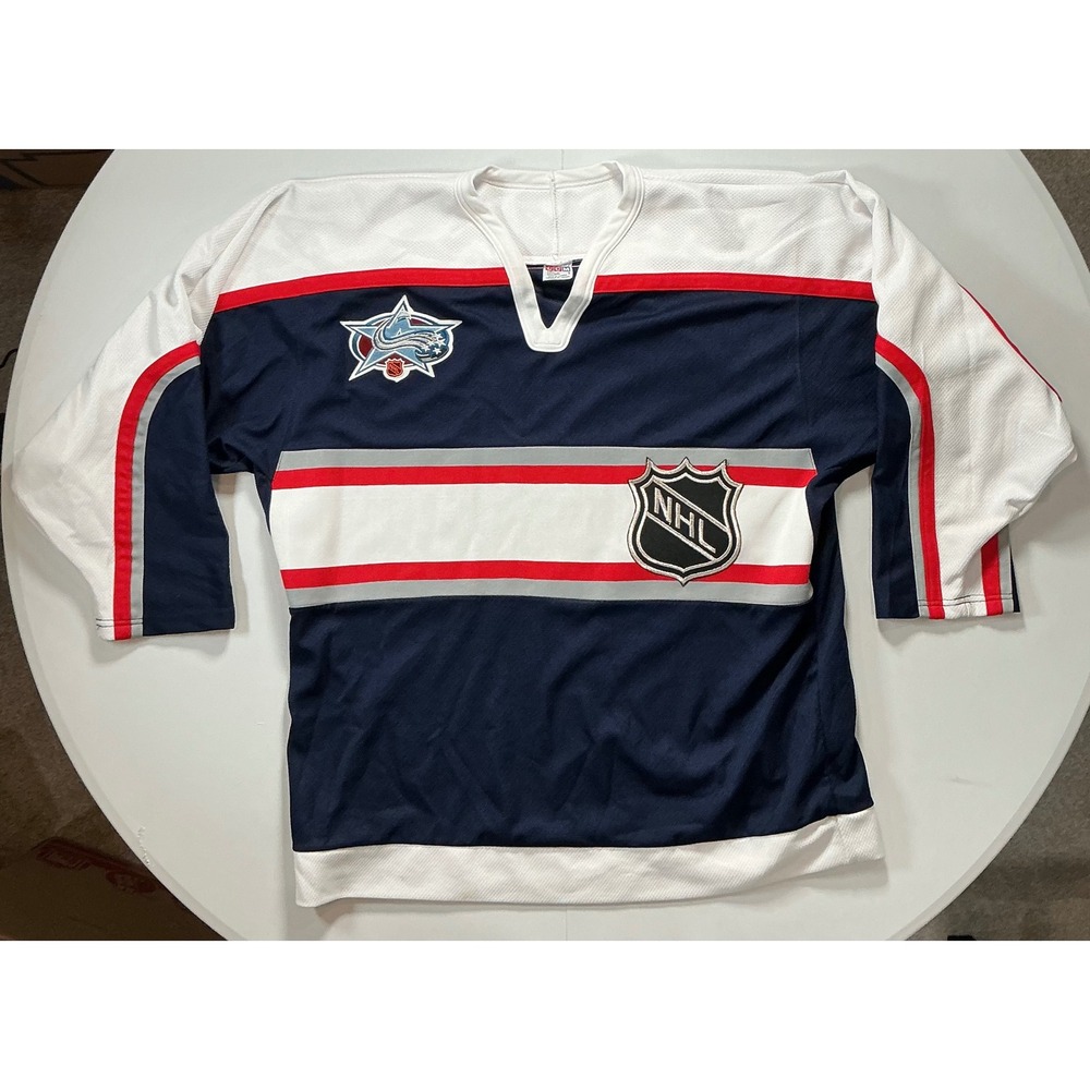 VTG Color Block CCM Columbus Blue Jackets NHL Jersey Mens L Air Knit Rugby Navy